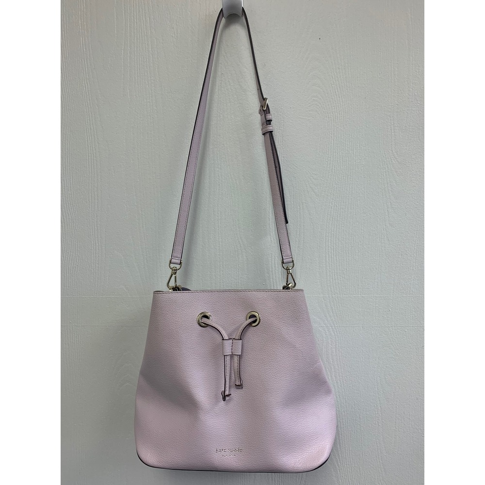 Kate Spade New York Lavender Pebbled Leather Drawstring Bucket Bag Crossbody